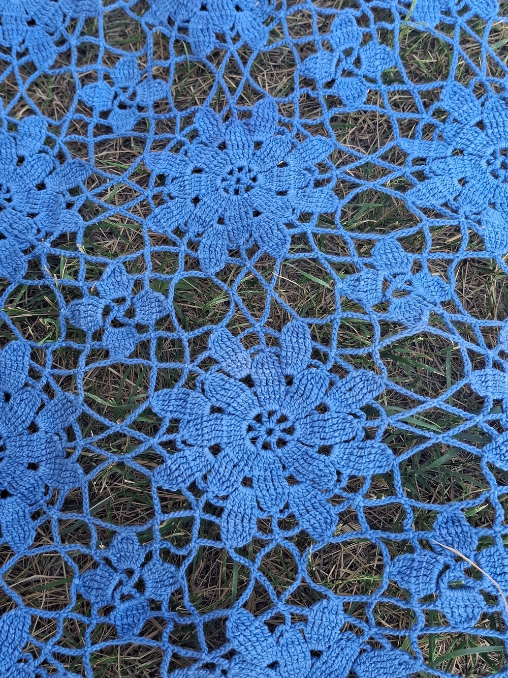 Handmade Blue Crochet Floral Lace Throw / Table Cover 100"×80"